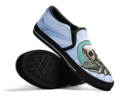 Black Skull with Rays Slip On Sneakers - Traditional Tattoo Burst Design by Steadfast 7, Custom Canvas Shoes
