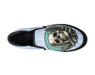 Black Skull with Rays Slip On Sneakers - Traditional Tattoo Burst Design Top View by Steadfast 7, Custom Canvas Shoes
