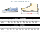 Size Chart for White Skull with Rays Slip On Sneakers by Steadfast 7 - Custom Canvas Shoes Sizing Guide