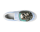 White Skull with Rays Slip On Sneakers - Traditional Tattoo Burst Design Top View by Steadfast 7, Custom Canvas Shoes
