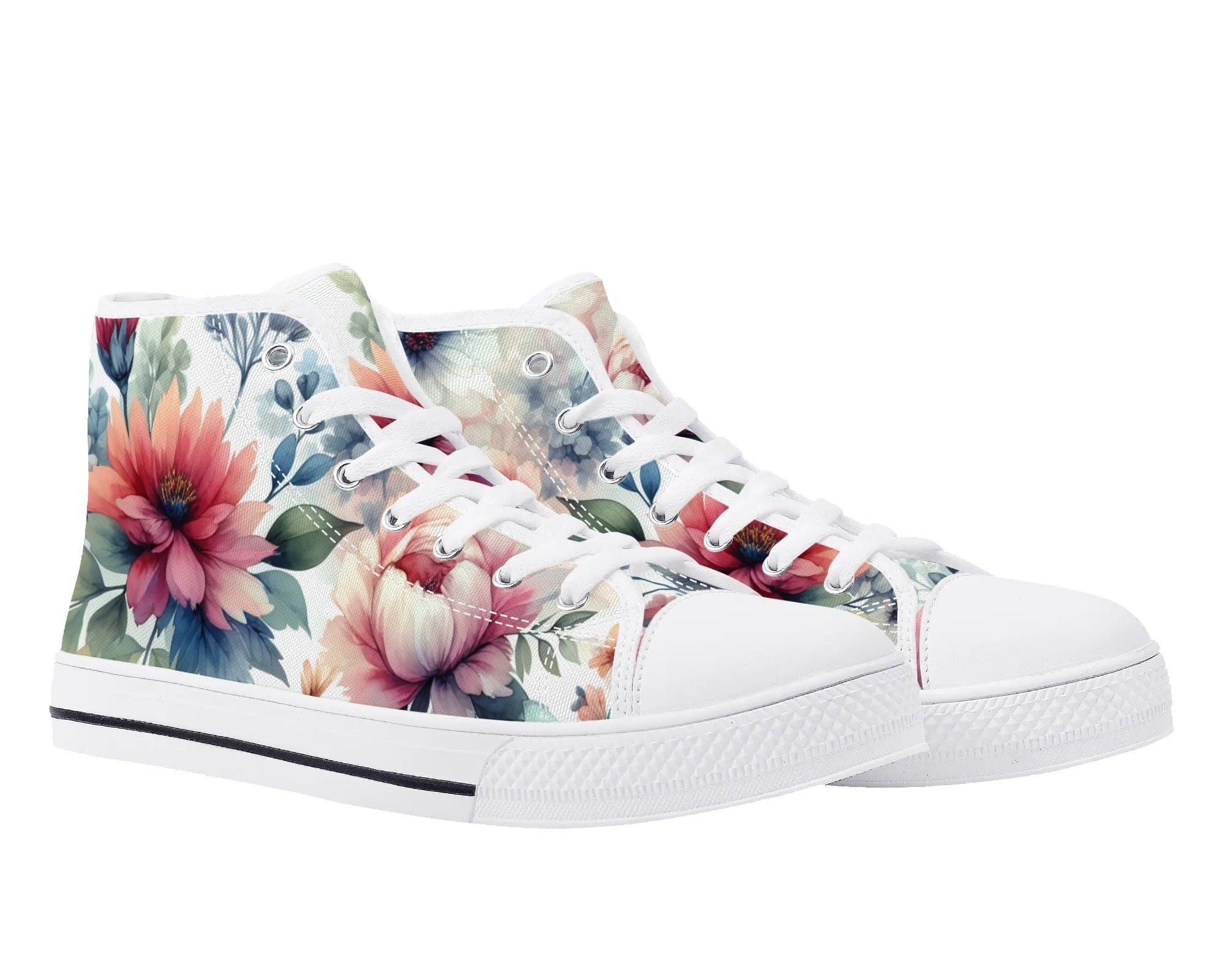 White Spring Garden High Top Sneakers - Pastel Floral Pattern by Steadfast 7, Custom Canvas Shoes