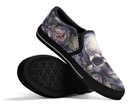 Black Twisted Lily Slip On Sneakers - Pastel Skull and Flowers by Steadfast 7, Custom Canvas Shoes