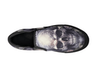 Black Twisted Lily Slip On Sneakers - Pastel Skull and Flowers Top View by Steadfast 7, Custom Canvas Shoes
