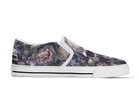 White Twisted Lily Slip On Sneakers - Pastel Skull and Flowers by Steadfast 7, Custom Canvas Shoes