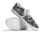 White Twisted Lily Slip On Sneakers - Pastel Skull and Flowers by Steadfast 7, Custom Canvas Shoes