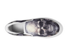 White Twisted Lily Slip On Sneakers - Pastel Skull and Flowers Top View by Steadfast 7, Custom Canvas Shoes
